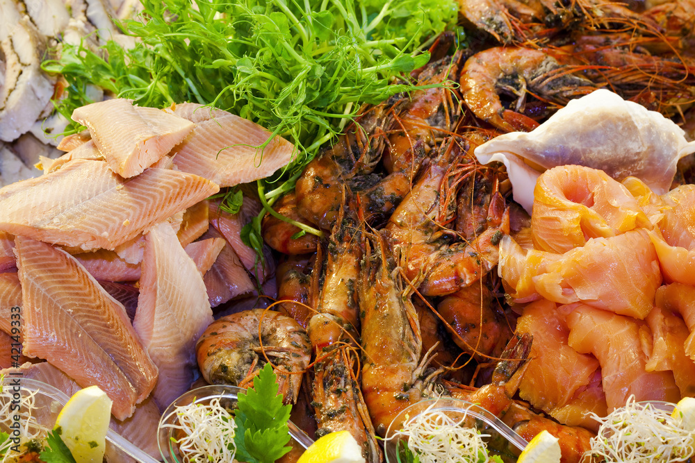 seafood - salmon and shrimps