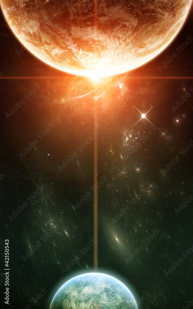 Naklejka premium Two Planets with Rising Star