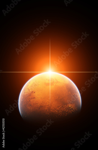 Planet Mars with Rising Sun