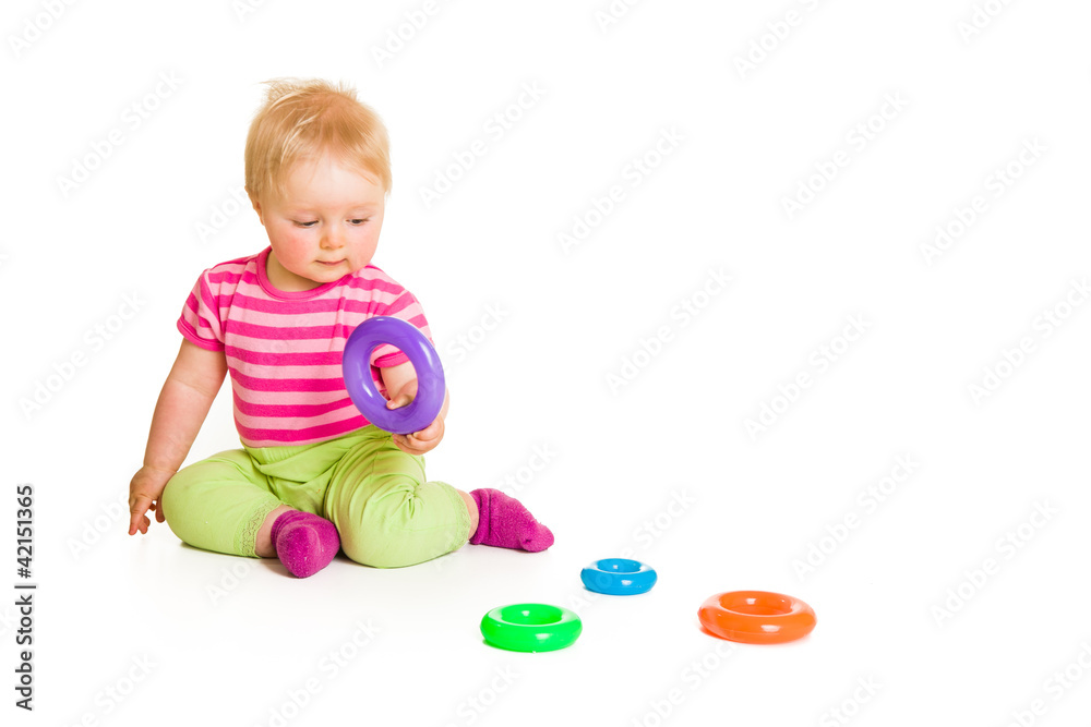 Obraz premium Infant playing and learning isolated on white