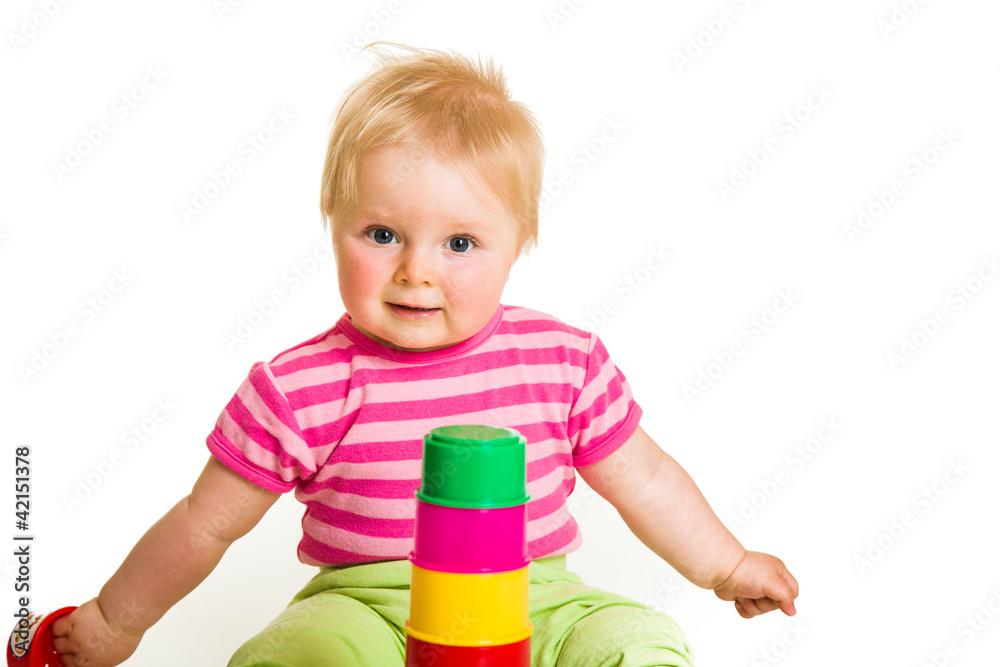 Infant playing and learning isolated on white