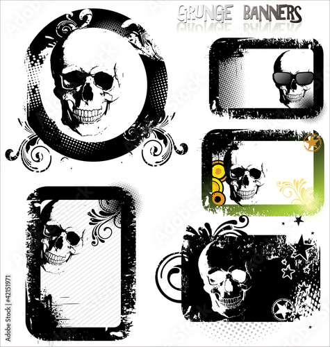 Grunge halftone background with a skull set