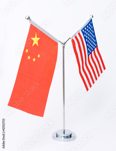 American and Chinese table flag photo