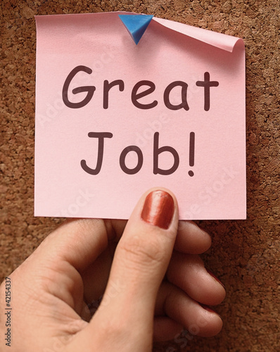 Great Job Note Shows Praise Or Approval
