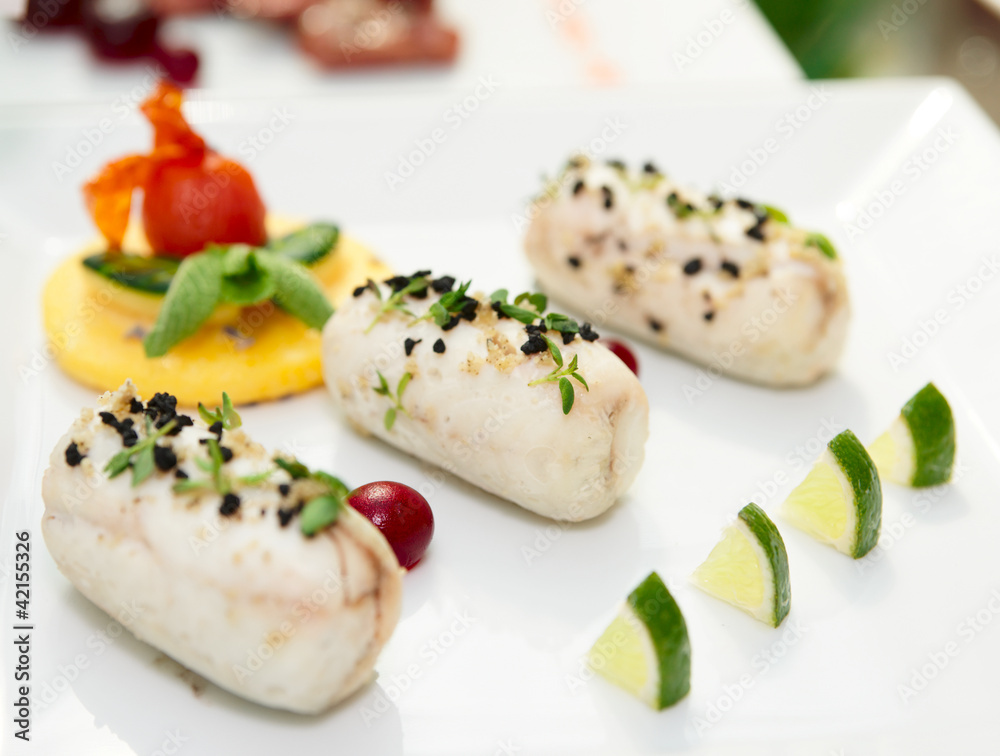 Fish rolls in plate Fish rolls in plate