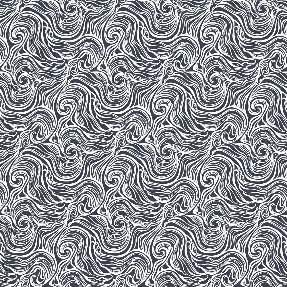 Seamless abstract hand-drawn curly pattern with waves and swirls