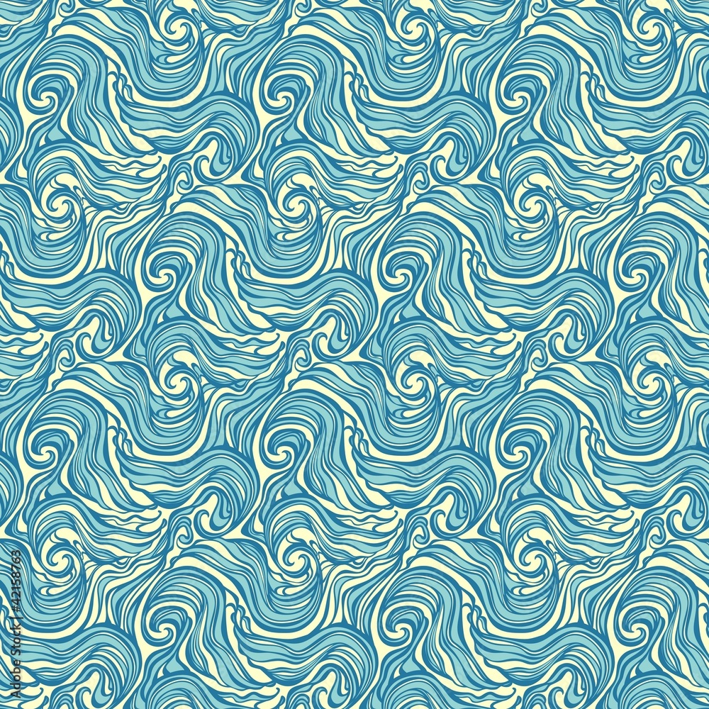 Seamless abstract hand-drawn curly pattern with waves and swirls
