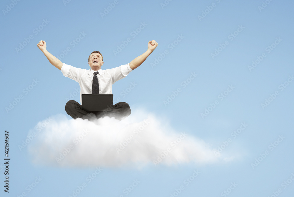 successful businessman on cloud close-up