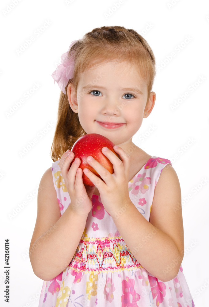Portrait of cute little girl holding an apple Portrait of cute little girl holding an apple