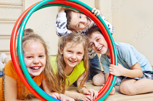 Children with  hula hoops
