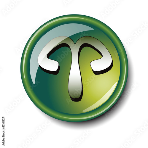 Aries green glass web button isolated on white