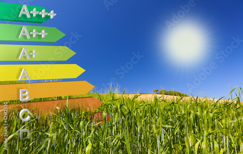 Label of EU efficiency Class definition on a cornfield