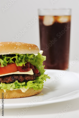 Hamburger and soda