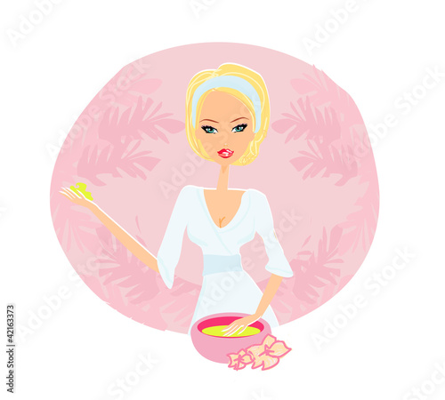 Cute woman applying moisturizer vector illustration