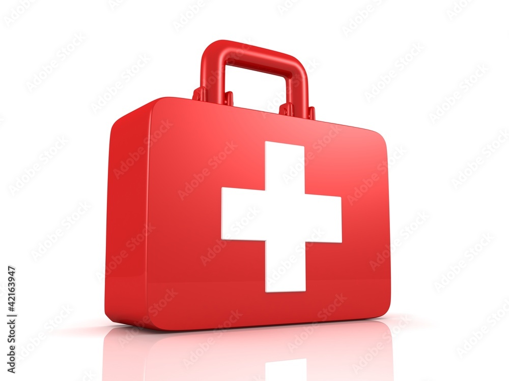 First Aids Medical Kit Box with White Cross on white background First Aids Medical Kit Box with White Cross on white background