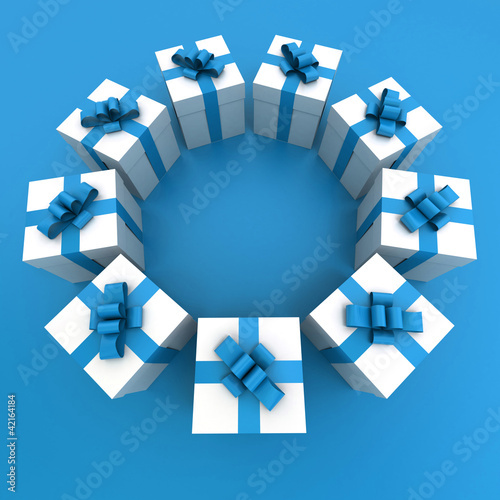 Blue and white gift boxes circle2