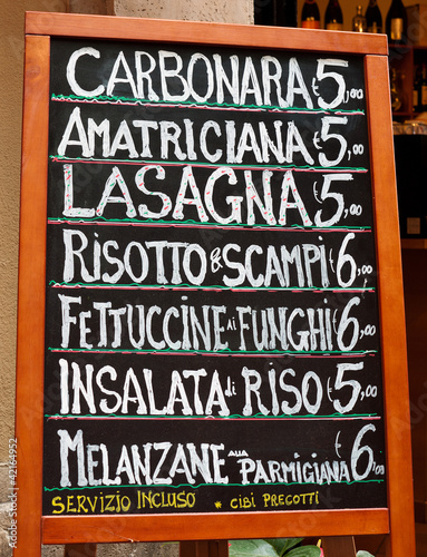 Restaurant chalkboard in Italy