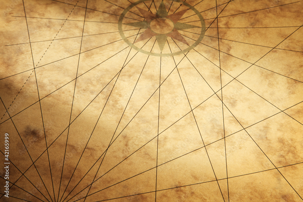 Background image with paper texture and compass - obrazy, fototapety, plakaty 