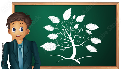 Businessman and blackboard