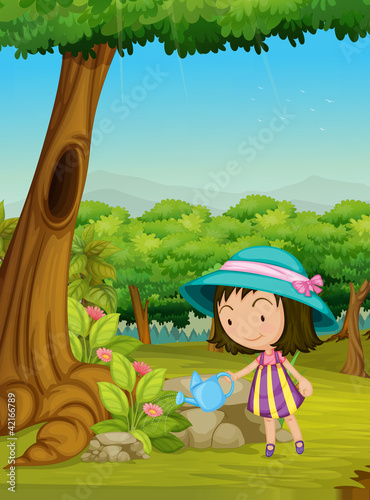 Girl watering garden