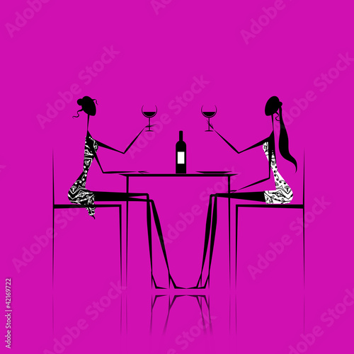 Girls drinking wine in cafe