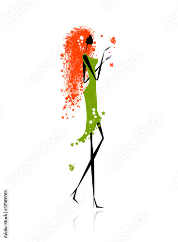 Floral woman with butterfly for your design