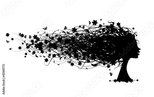 Woman head with floral hairstyle for your design