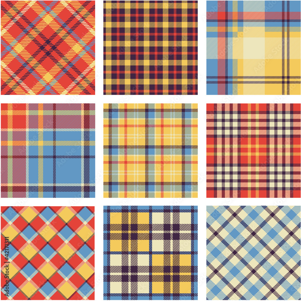 Bright plaid patterns set Bright plaid patterns set