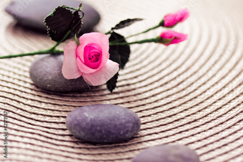 spa wellness: stones for massage and rose