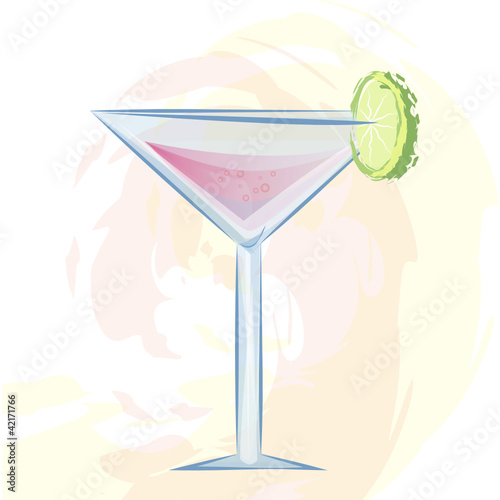 Vector illustration of pink cocktail in a sparkling glass