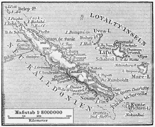 Vintage map of New Caledonia at the end of 19th century photo