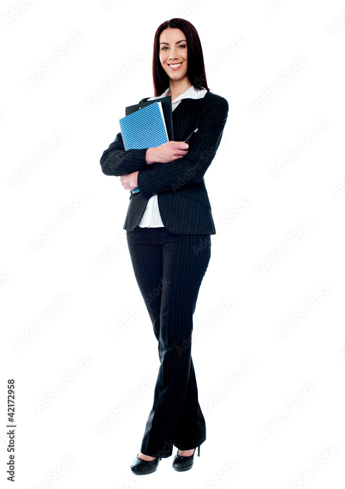 Isolated business woman holding documents Isolated business woman holding documents