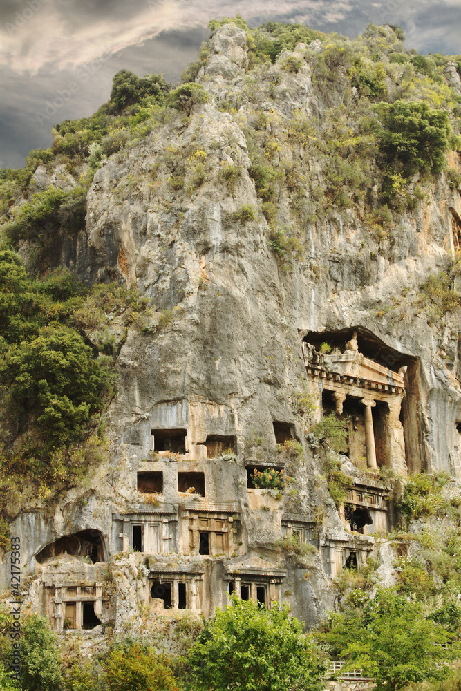 Lycian Tombs Carved in Mountain at Fethiye Turkey
