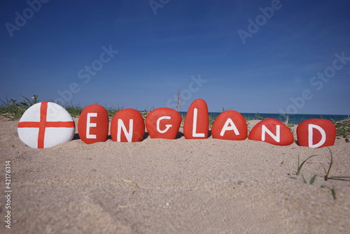 souvenir of England on painted stones over the beach