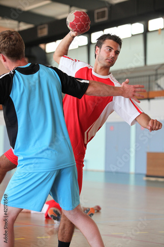 Fototapeta Man throwing ball during handball game