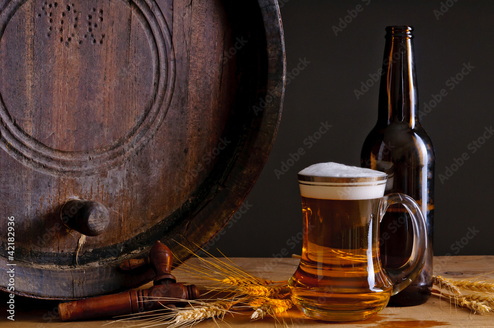 Beer and wooden barrel Beer and wooden barrel