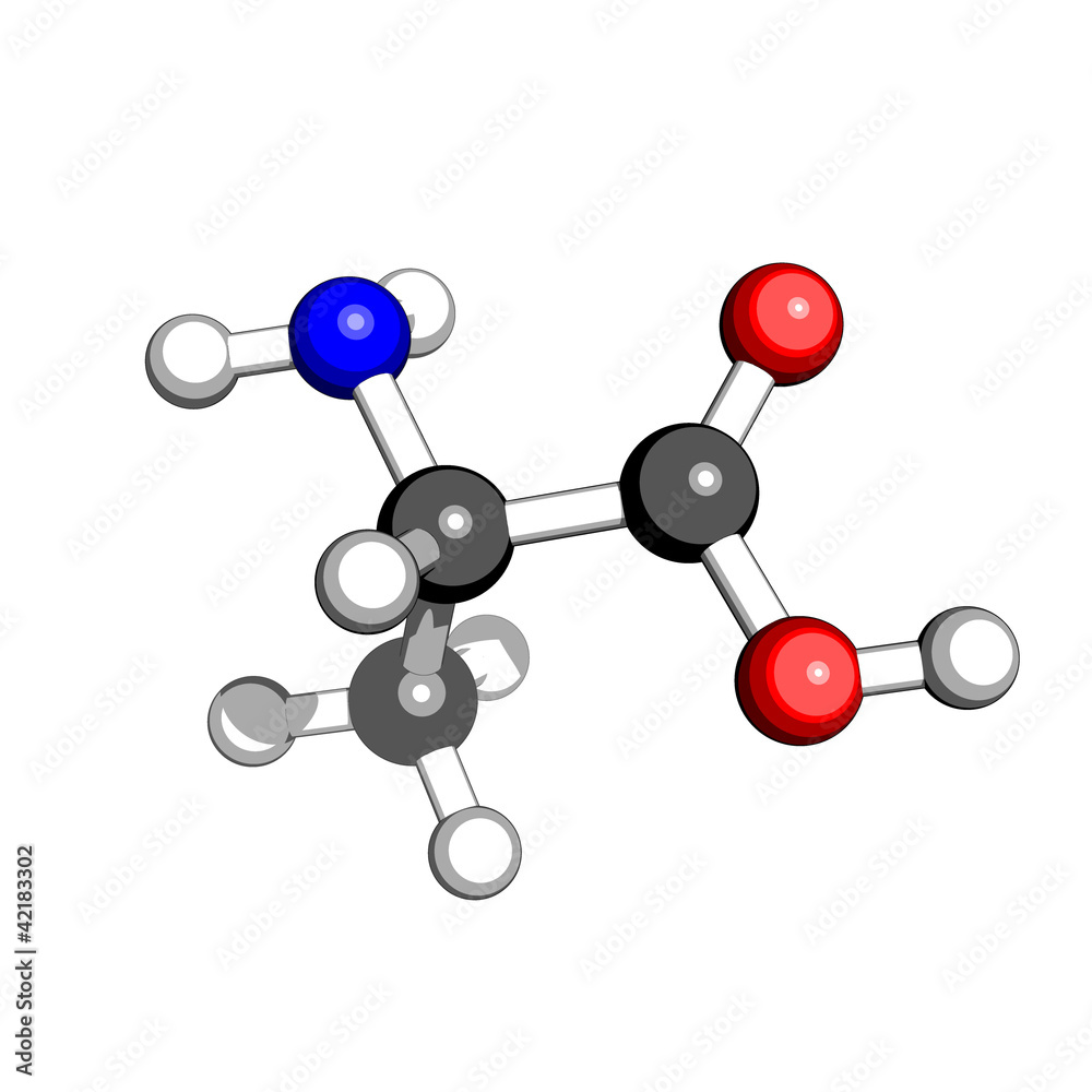Amino acid alanine molecular structure on a white background Amino acid alanine molecular structure on a white background