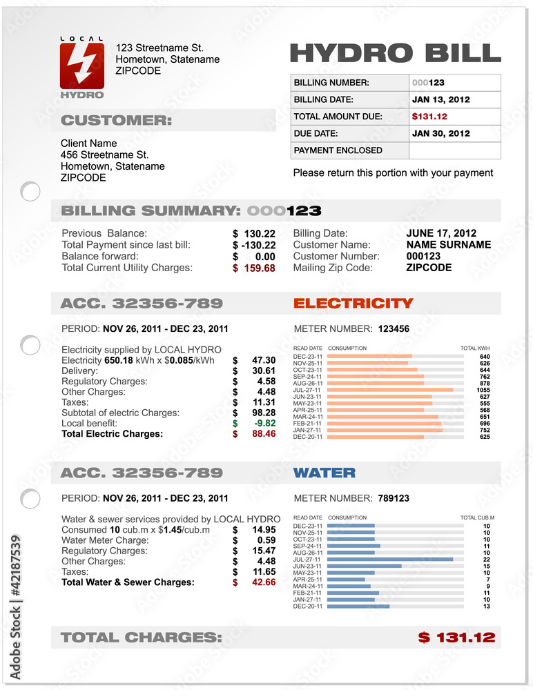 Hydro Electricity Utilities Bill vector de Stock | Adobe Stock