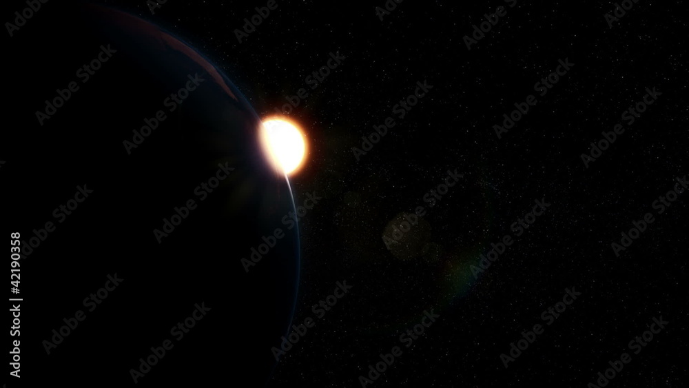 Sunrise in space, sun coming up over earth