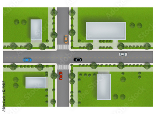 Image collection top views of road and traffic in city