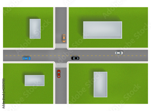 Image collection top views of road and traffic in city