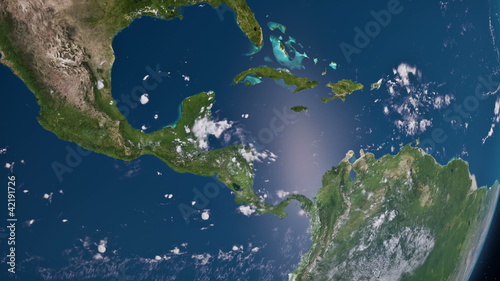 Earth 3d view from space. Central America and Caribbean Sea
