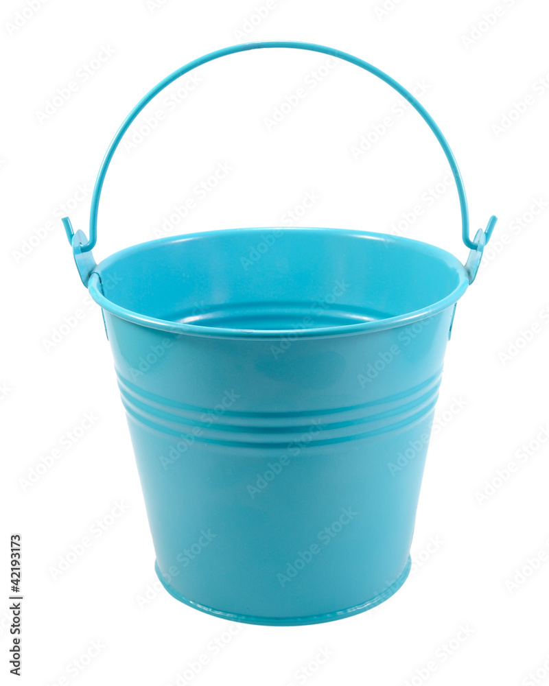 Blue metal bucket with handle isolated on the white Blue metal bucket with handle isolated on the white
