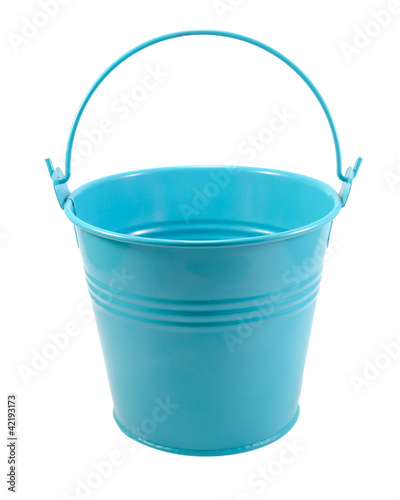 Blue metal bucket with handle isolated on the white