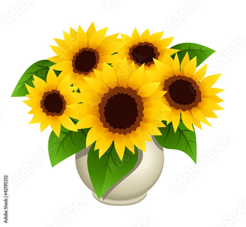 Fototapeta Naklejka Na Ścianę i Meble -  Bouquet of sunflowers in vase. Vector illustration.