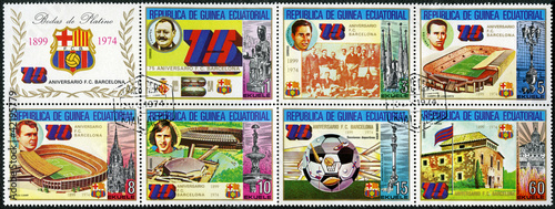 EQUATORIAL GUINEA - 1974: shows Barcelona Soccer Team photo