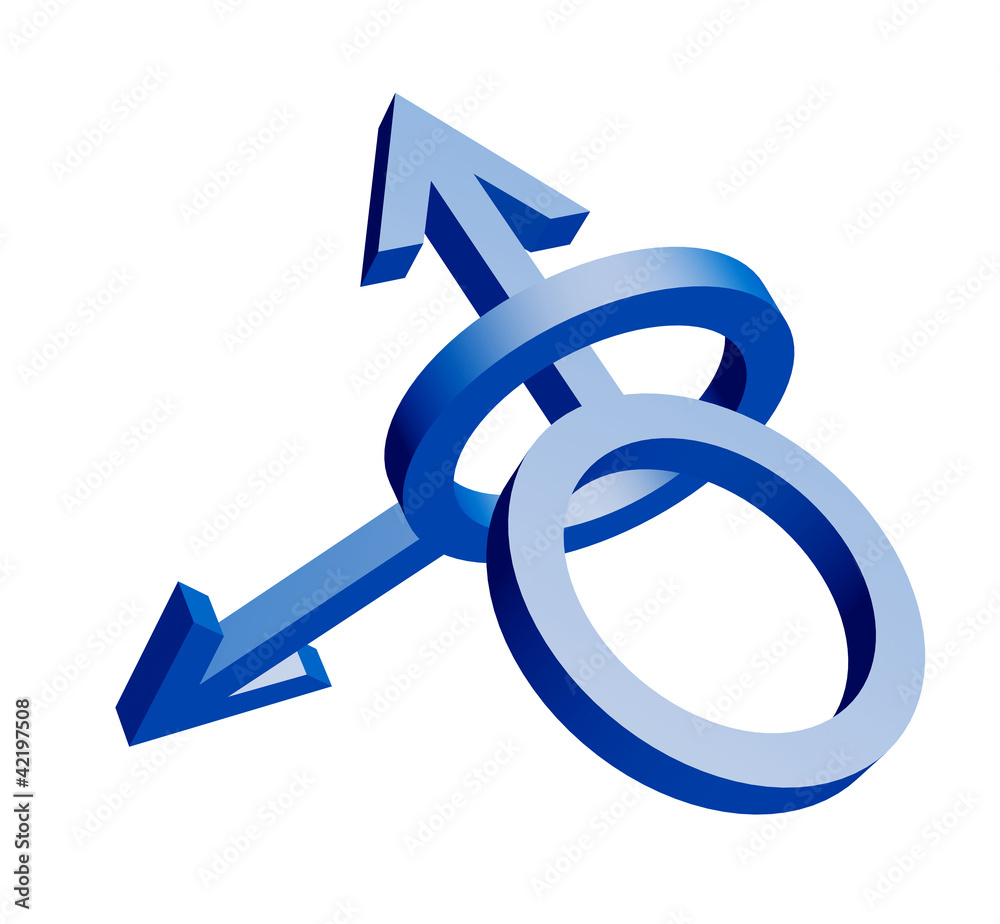 Two fastened blue emblems of the man on a white background Two fastened blue emblems of the man on a white background