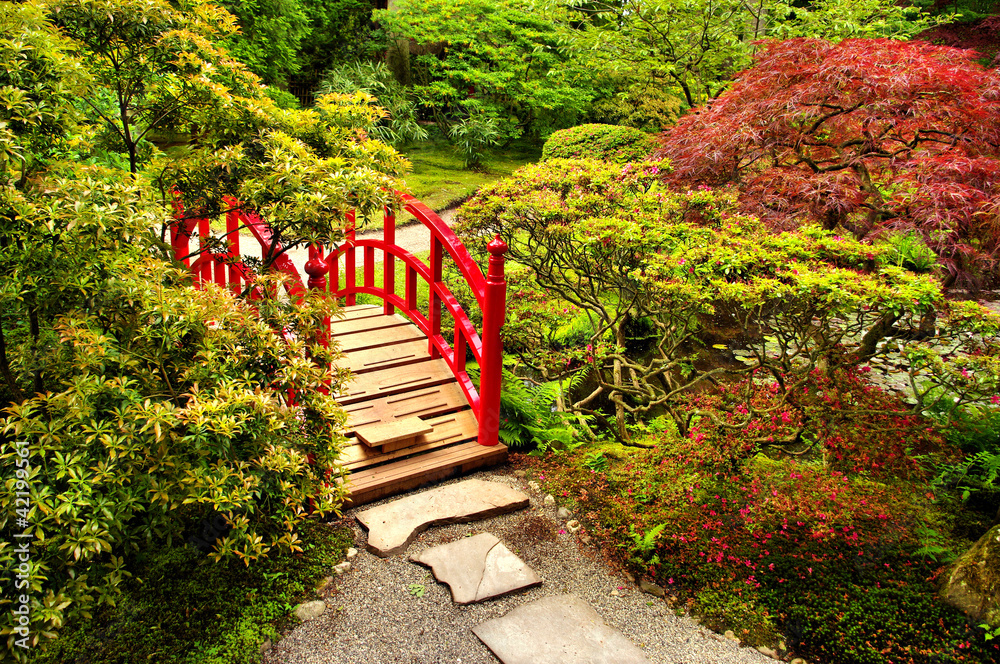 Beautifull Red Bridge Stock Photo, Red Japanese Garden Bridges