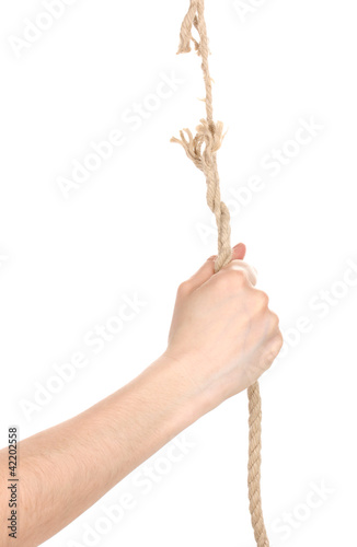 Breaking rope and hand isolated on white