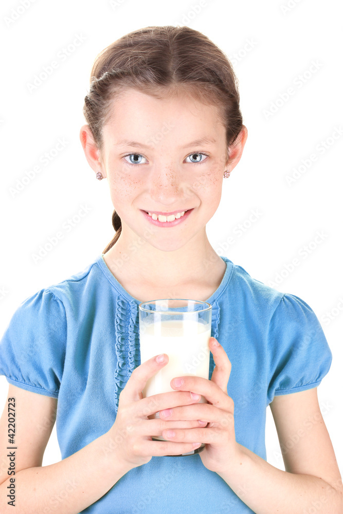 Portrait of beautiful little girl withglass of milk isolated Portrait of beautiful little girl withglass of milk isolated